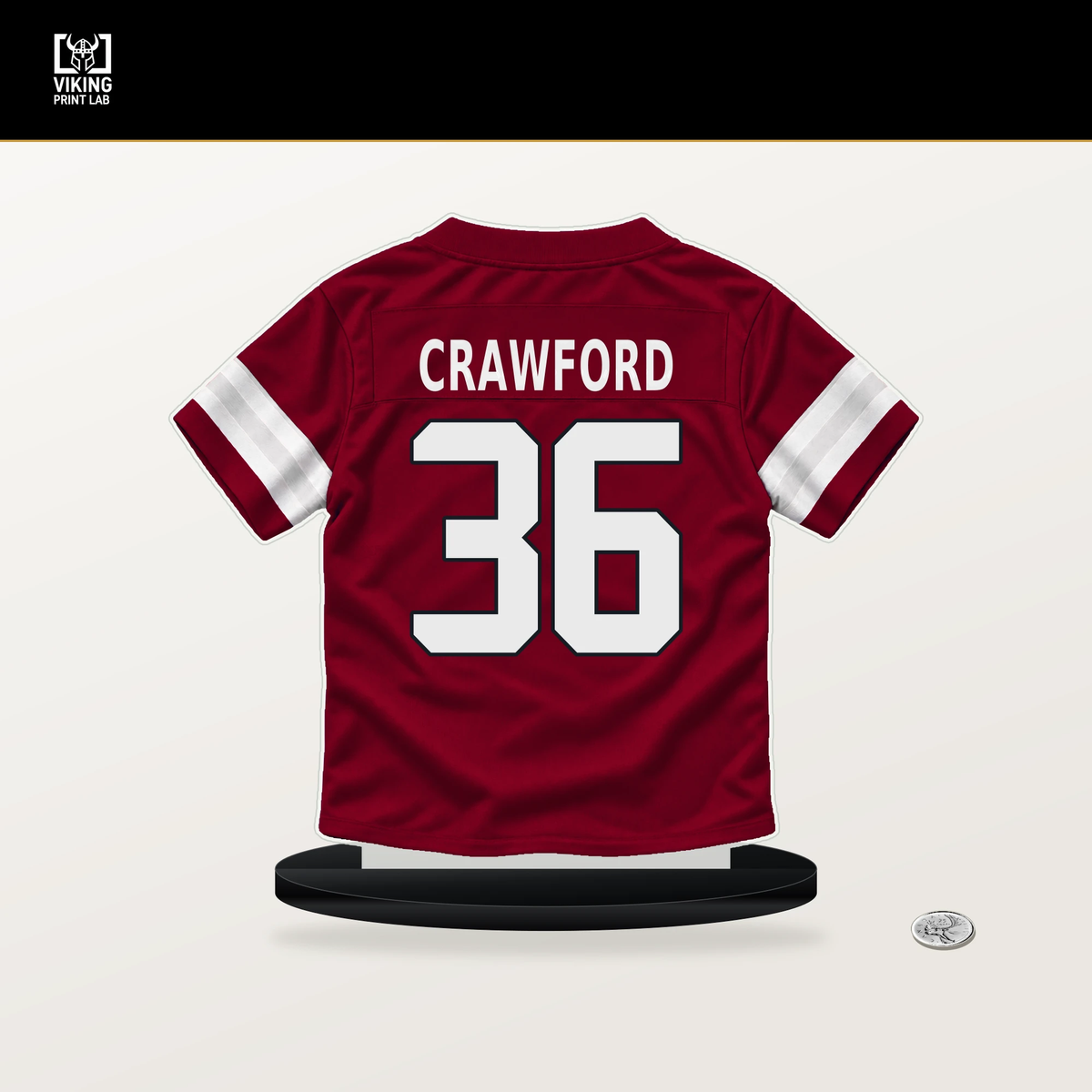 Kitan Crawford number 36 Arizona Cardinals jersey stand with included black base.
