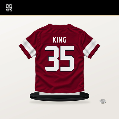 Kalen King number 35 Arizona Cardinals jersey stand with included black base.