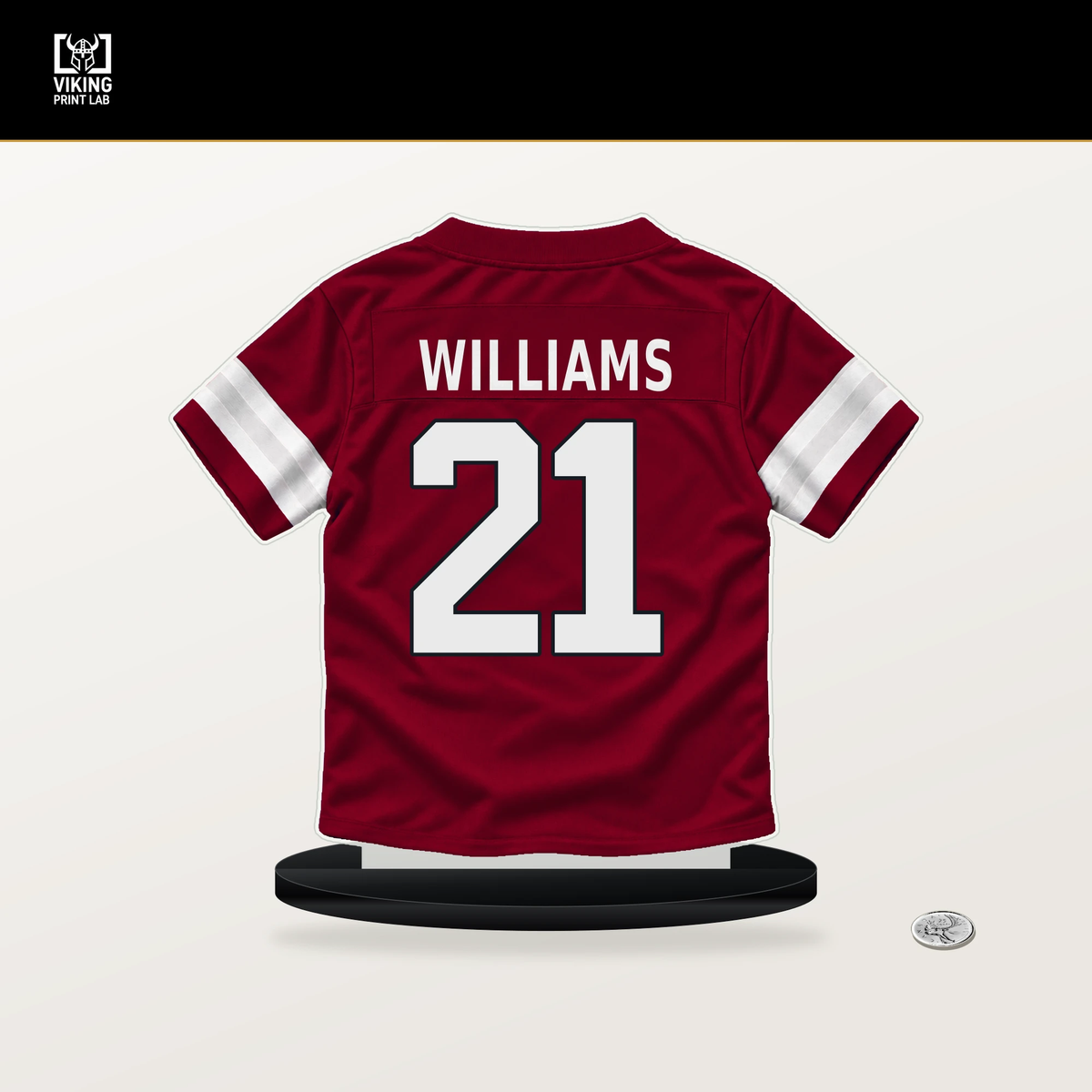 Garrett Williams number 21 Arizona Cardinals jersey stand with included black base.