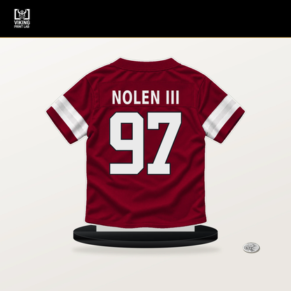 Walter Nolen III number 97 Arizona Cardinals jersey stand with included black base.