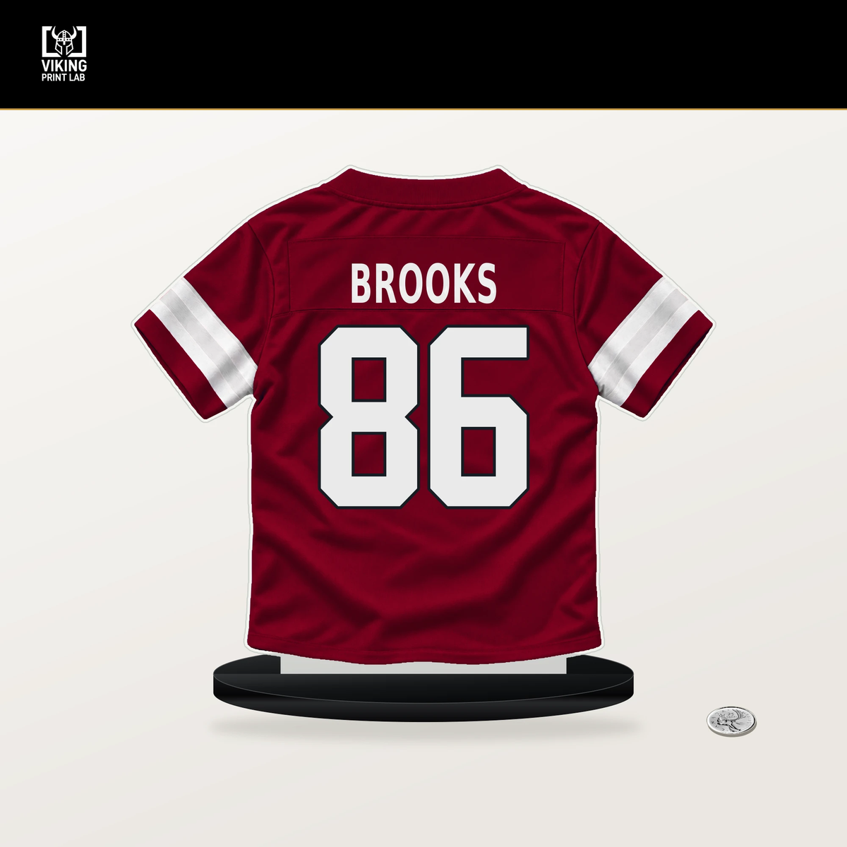 Jalen Brooks number 86 Arizona Cardinals jersey stand with included black base.