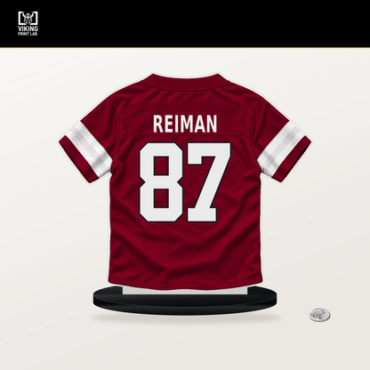 Tip Reiman number 87 Arizona Cardinals jersey stand with included black base.