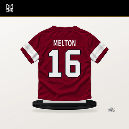 Max Melton number 16 Arizona Cardinals jersey stand with included black base.