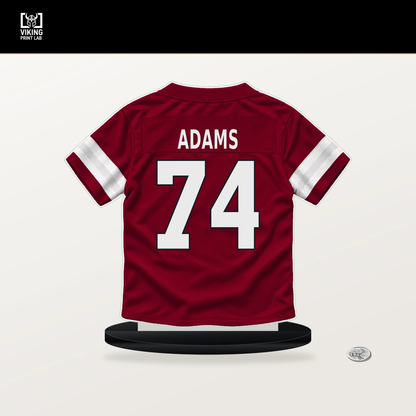 Isaiah Adams number 74 Arizona Cardinals jersey stand with included black base.