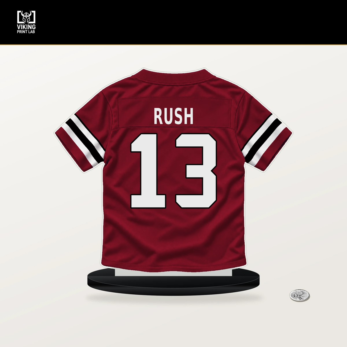 Cooper Rush number 13 Atlanta Falcons jersey stand with included black base.