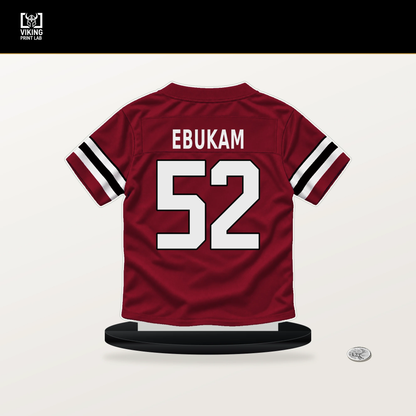 Samson Ebukam number 52 Atlanta Falcons jersey stand with included black base.