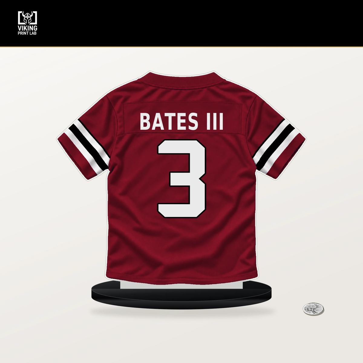 Jessie Bates III number 3 Atlanta Falcons jersey stand with included black base.
