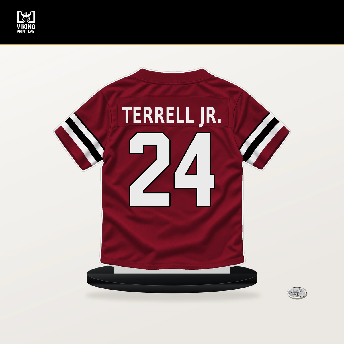 A.J. Terrell Jr. number 24 Atlanta Falcons jersey stand with included black base.