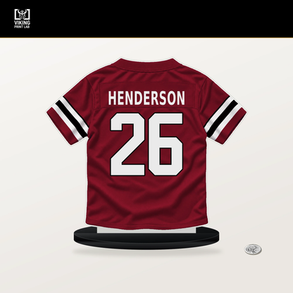 C.J. Henderson number 26 Atlanta Falcons jersey stand with included black base.
