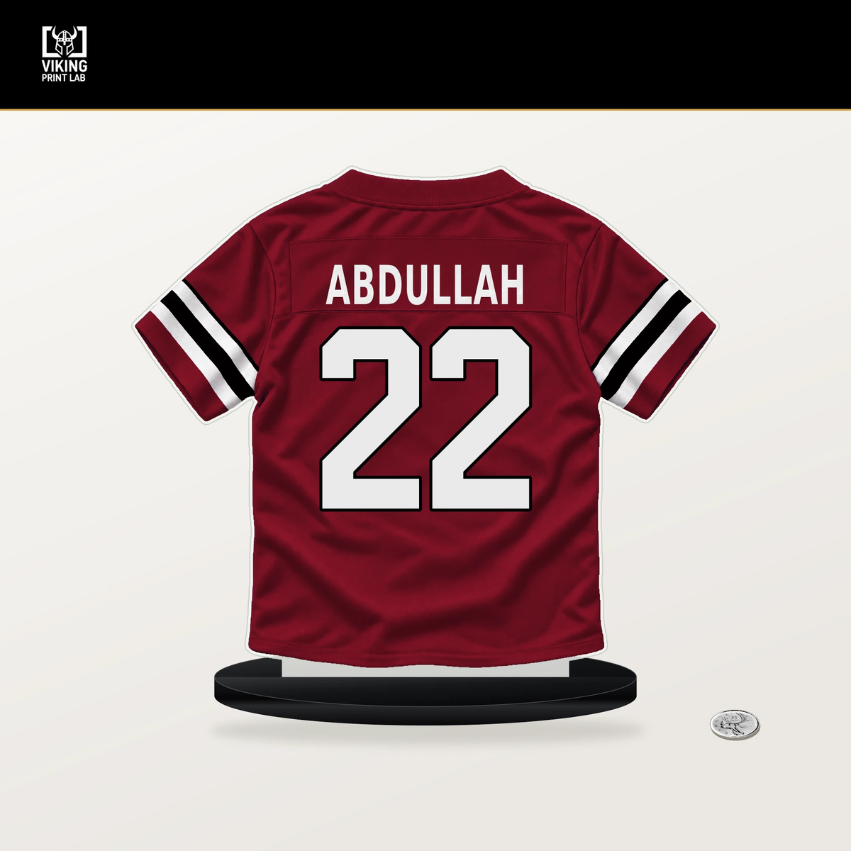 Yasir Abdullah number 22 Atlanta Falcons jersey stand with included black base.