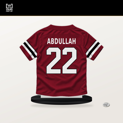 Yasir Abdullah number 22 Atlanta Falcons jersey stand with included black base.