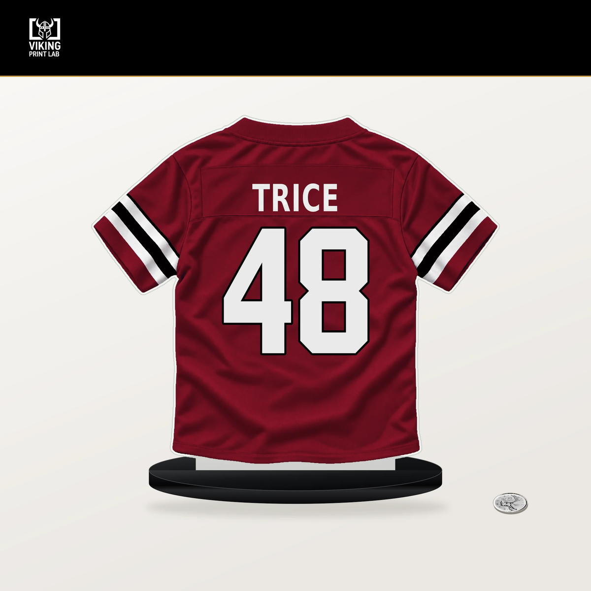 Bralen Trice number 48 Atlanta Falcons jersey stand with included black base.