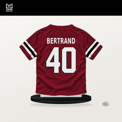 JD Bertrand number 40 Atlanta Falcons jersey stand with included black base.