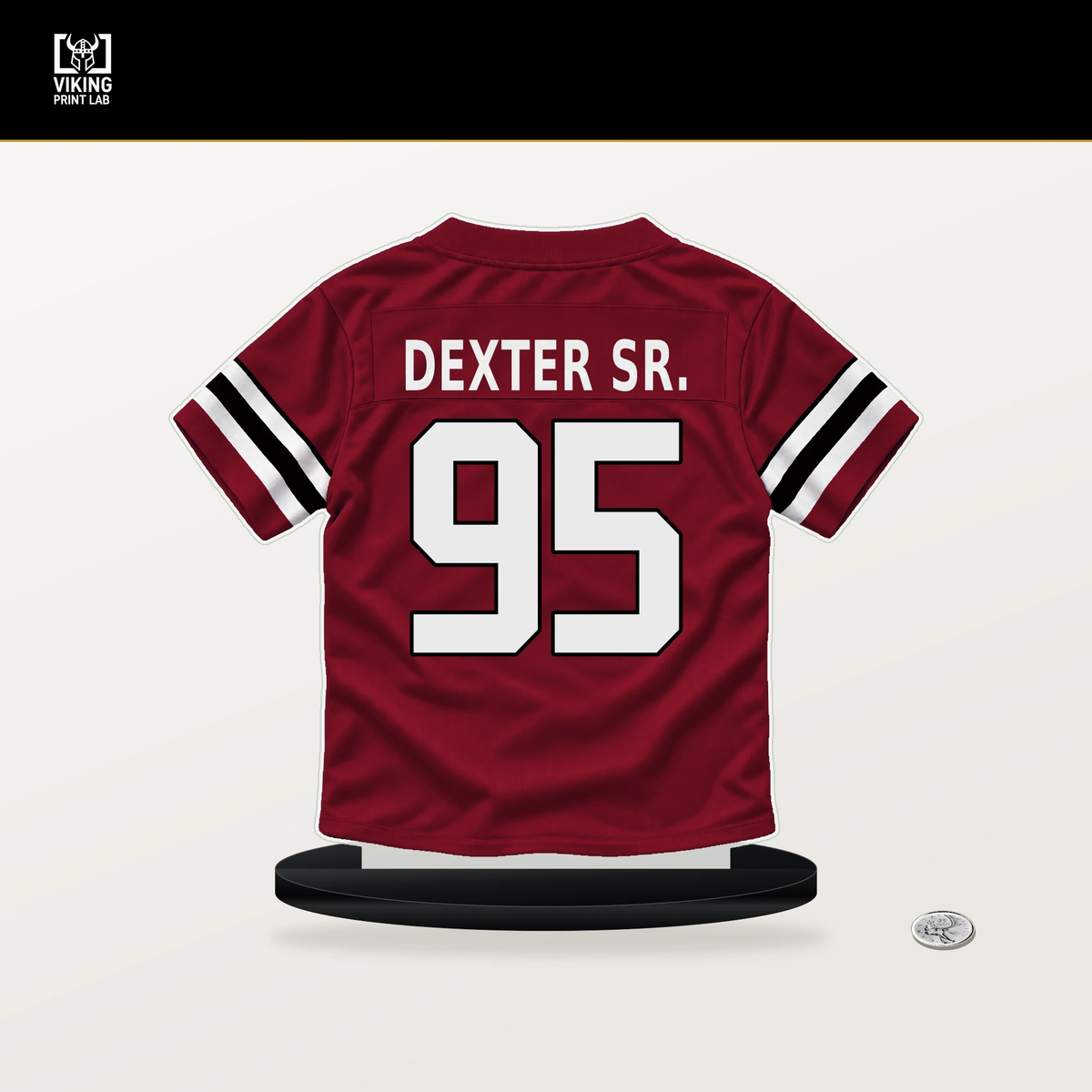 Gervon Dexter Sr. number 95 Atlanta Falcons jersey stand with included black base.