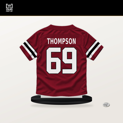 Anterio Thompson number 69 Atlanta Falcons jersey stand with included black base.