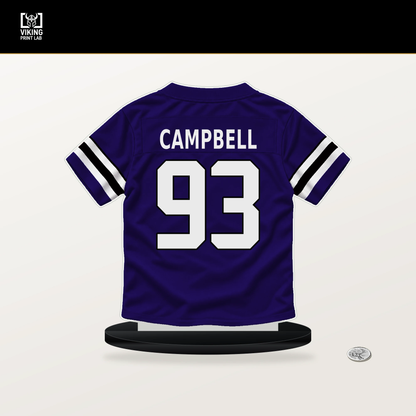 Calais Campbell number 93 Baltimore Ravens jersey stand with included black base.