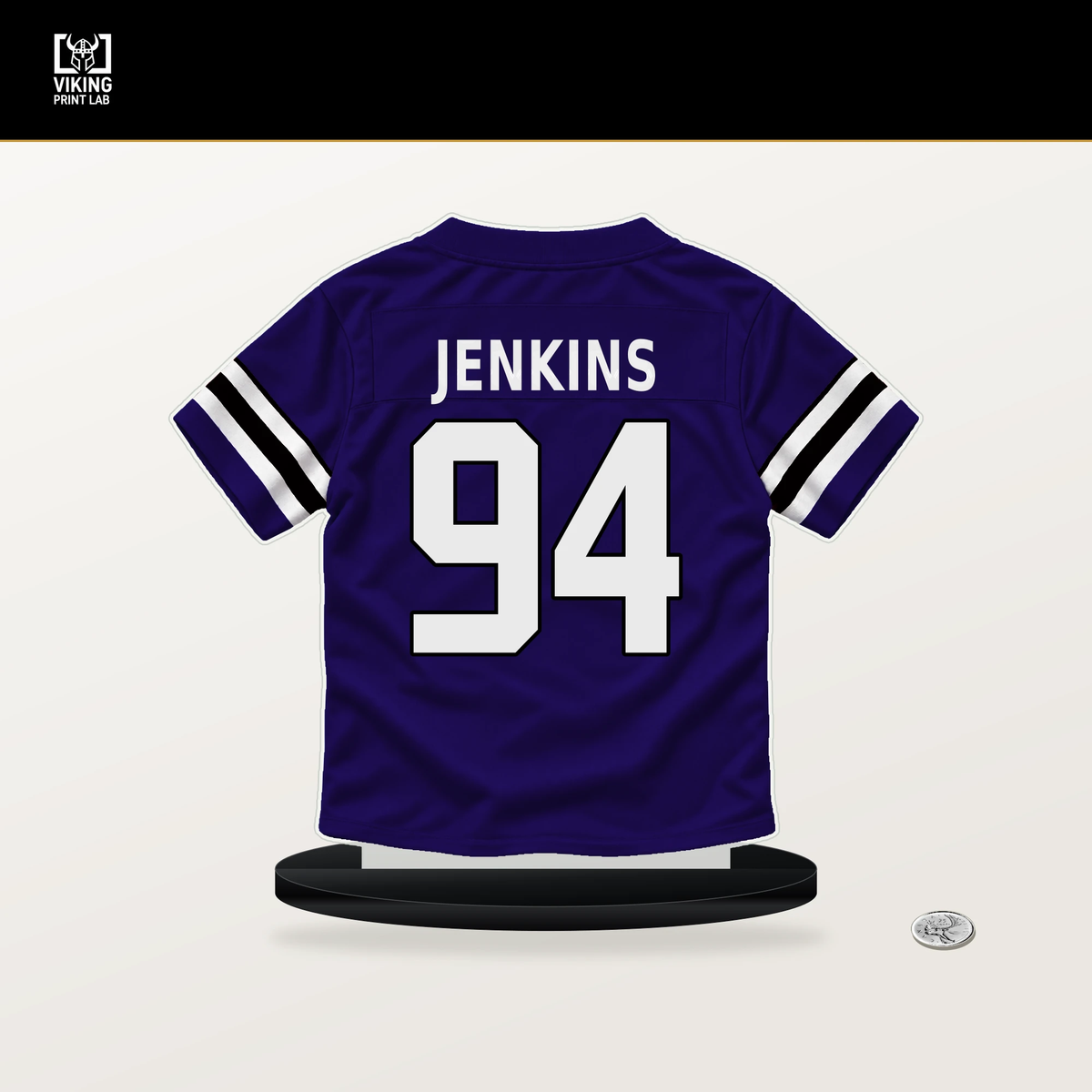 John Jenkins number 94 Baltimore Ravens jersey stand with included black base.