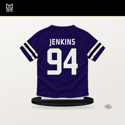 John Jenkins number 94 Baltimore Ravens jersey stand with included black base.