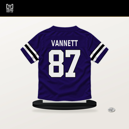 Nick Vannett number 87 Baltimore Ravens jersey stand with included black base.