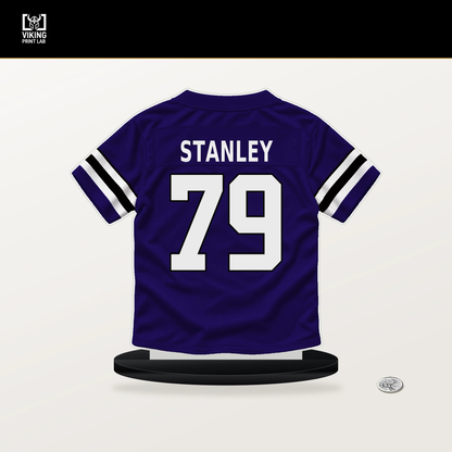 Ronnie Stanley number 79 Baltimore Ravens jersey stand with included black base.
