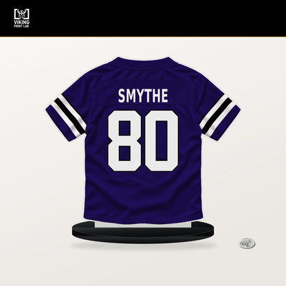 Durham Smythe number 80 Baltimore Ravens jersey stand with included black base.