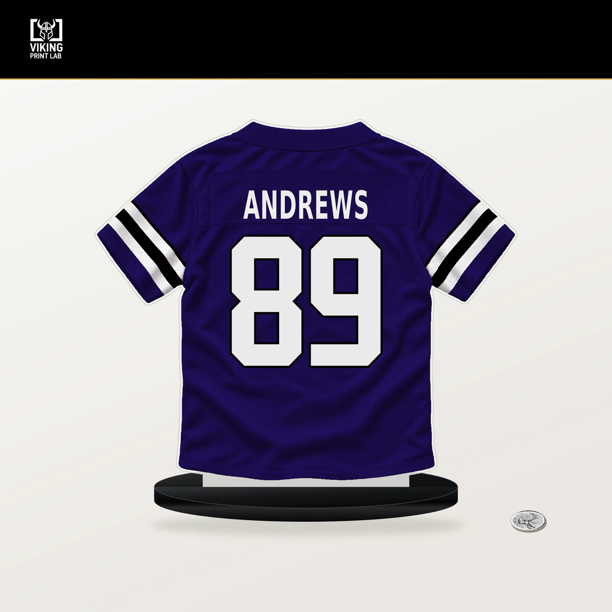 Mark Andrews number 89 Baltimore Ravens jersey stand with included black base.