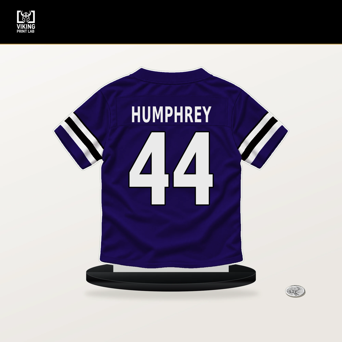Marlon Humphrey number 44 Baltimore Ravens jersey stand with included black base.