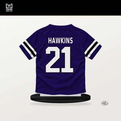 Jaylinn Hawkins number 21 Baltimore Ravens jersey stand with included black base.