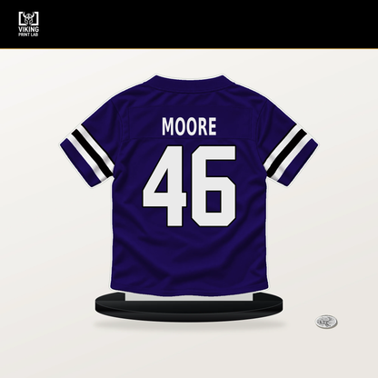 Nick Moore number 46 Baltimore Ravens jersey stand with included black base.