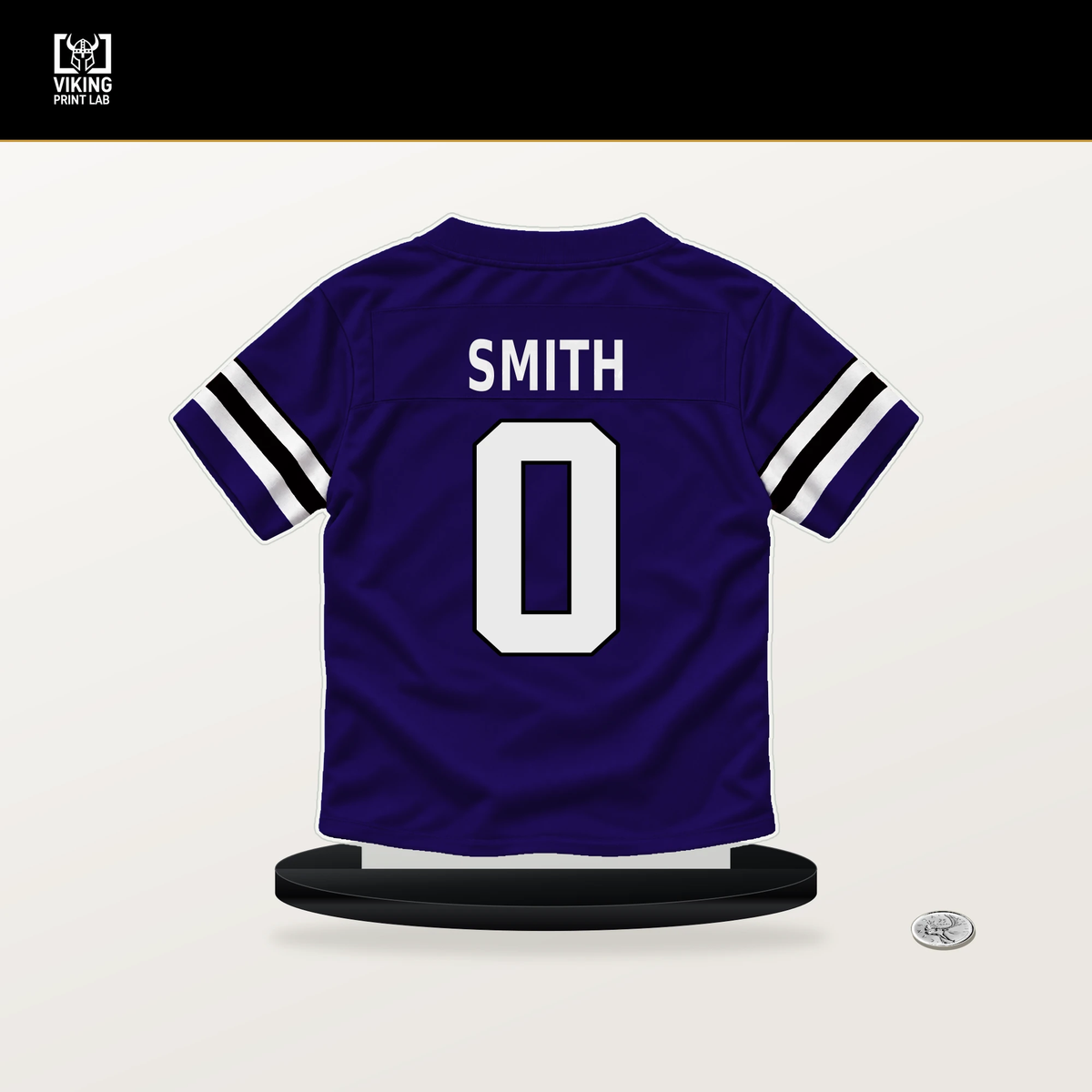 Roquan Smith number 0 Baltimore Ravens jersey stand with included black base.