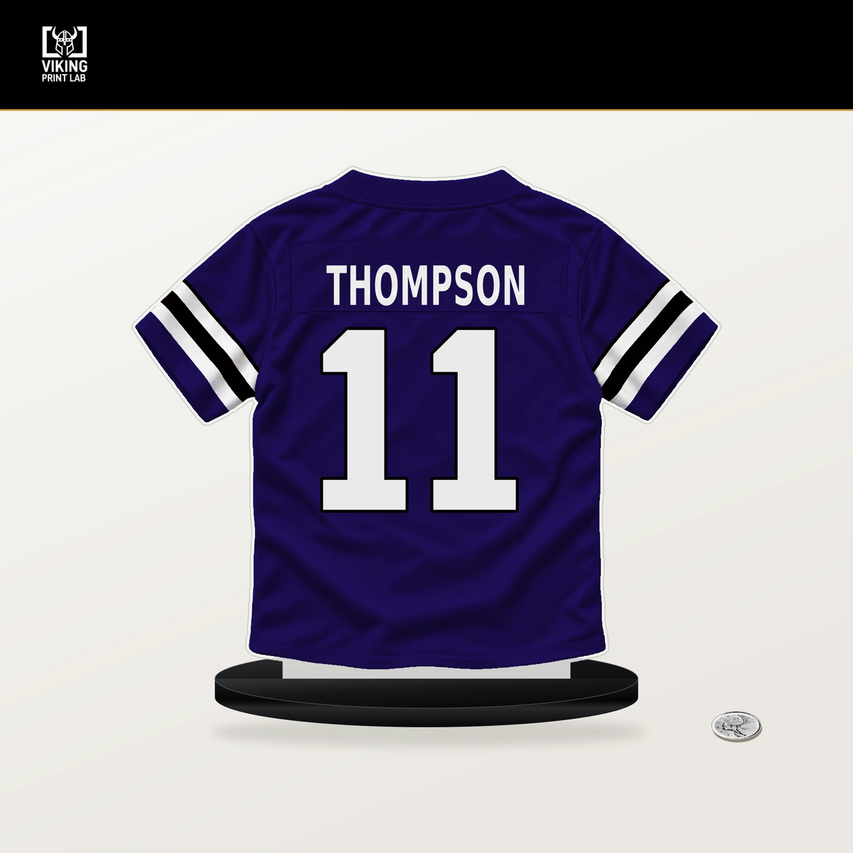 Skylar Thompson number 11 Baltimore Ravens jersey stand with included black base.