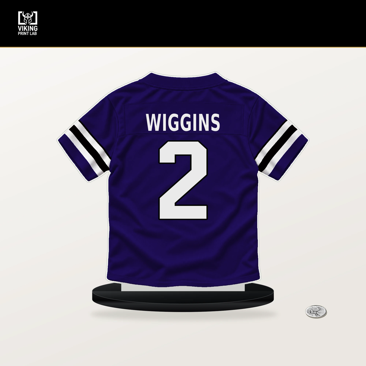 Nate Wiggins number 2 Baltimore Ravens jersey stand with included black base.