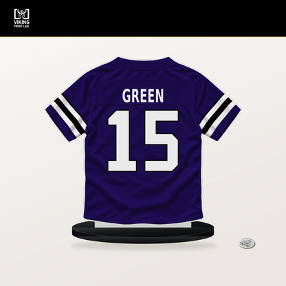 Mike Green number 15 Baltimore Ravens jersey stand with included black base.