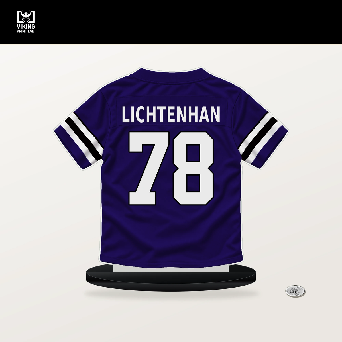 Gerad Lichtenhan number 78 Baltimore Ravens jersey stand with included black base.