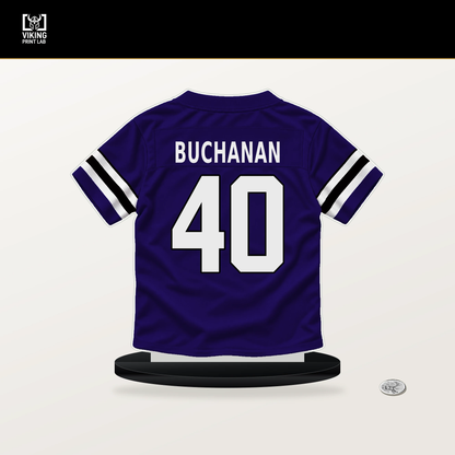 Teddye Buchanan number 40 Baltimore Ravens jersey stand with included black base.