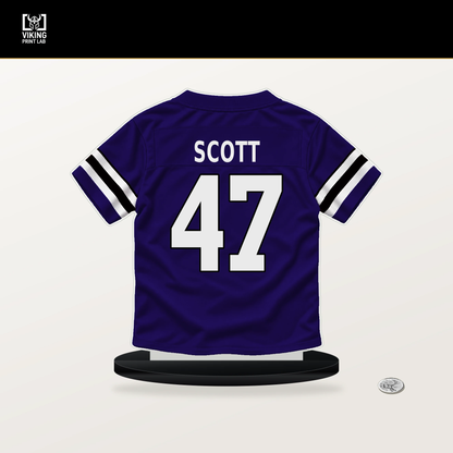 Lucas Scott number 47 Baltimore Ravens jersey stand with included black base.