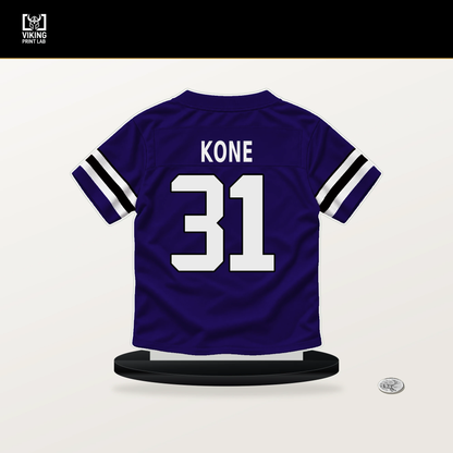 Bilhal Kone number 31 Baltimore Ravens jersey stand with included black base.