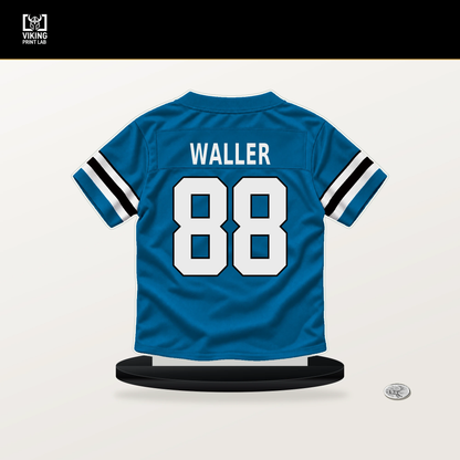 Darren Waller number 88 Carolina Panthers jersey stand with included black base.