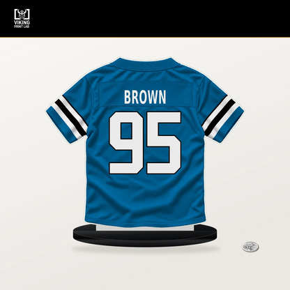 Derrick Brown number 95 Carolina Panthers jersey stand with included black base.