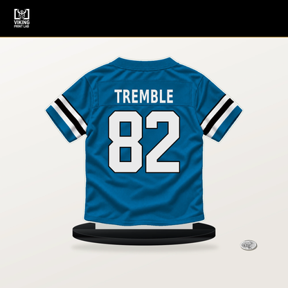 Tommy Tremble number 82 Carolina Panthers jersey stand with included black base.