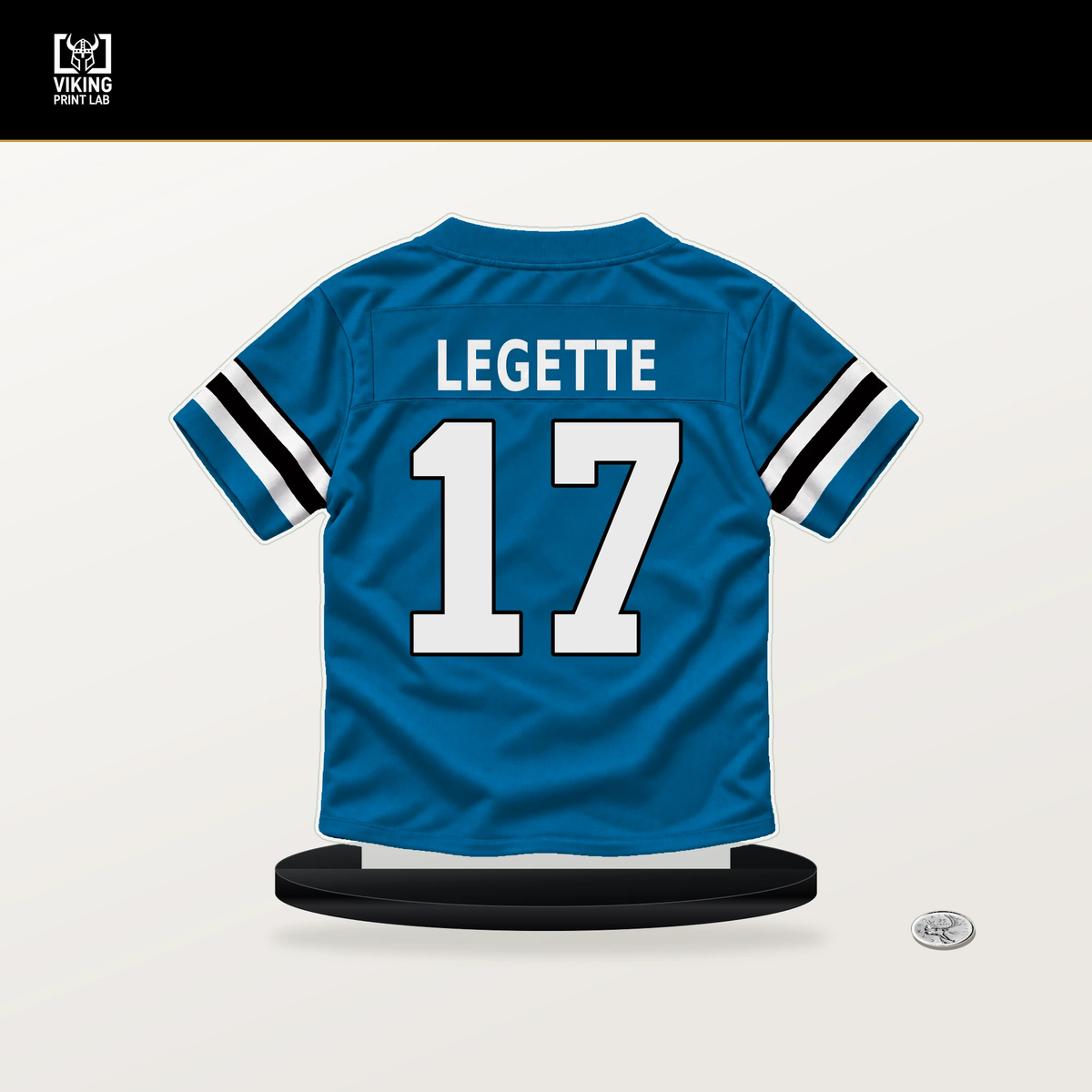 Xavier Legette number 17 Carolina Panthers jersey stand with included black base.