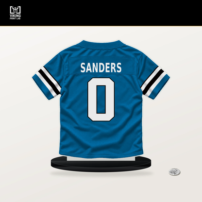 Ja'Tavion Sanders number 0 Carolina Panthers jersey stand with included black base.