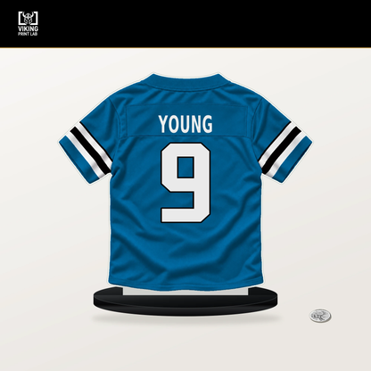 Bryce Young number 9 Carolina Panthers jersey stand with included black base.
