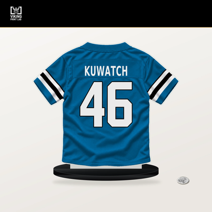 Jackson Kuwatch number 46 Carolina Panthers jersey stand with included black base.
