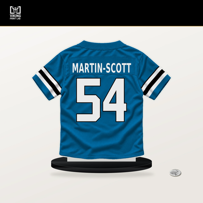 Bam Martin-Scott number 54 Carolina Panthers jersey stand with included black base.