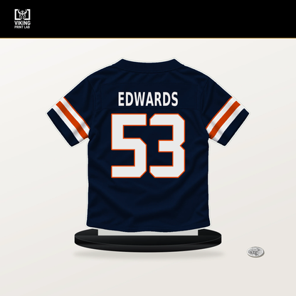 T.J. Edwards number 53 Chicago Bears jersey stand with included black base.
