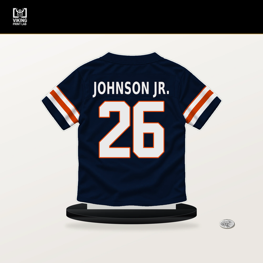 Anthony Johnson Jr. number 26 Chicago Bears jersey stand with included black base.