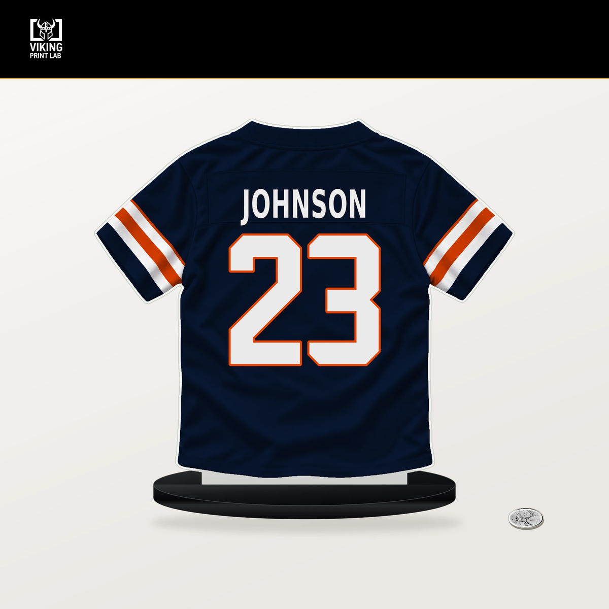 Roschon Johnson number 23 Chicago Bears jersey stand with included black base.
