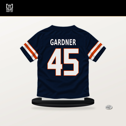 Beau Gardner number 45 Chicago Bears jersey stand with included black base.