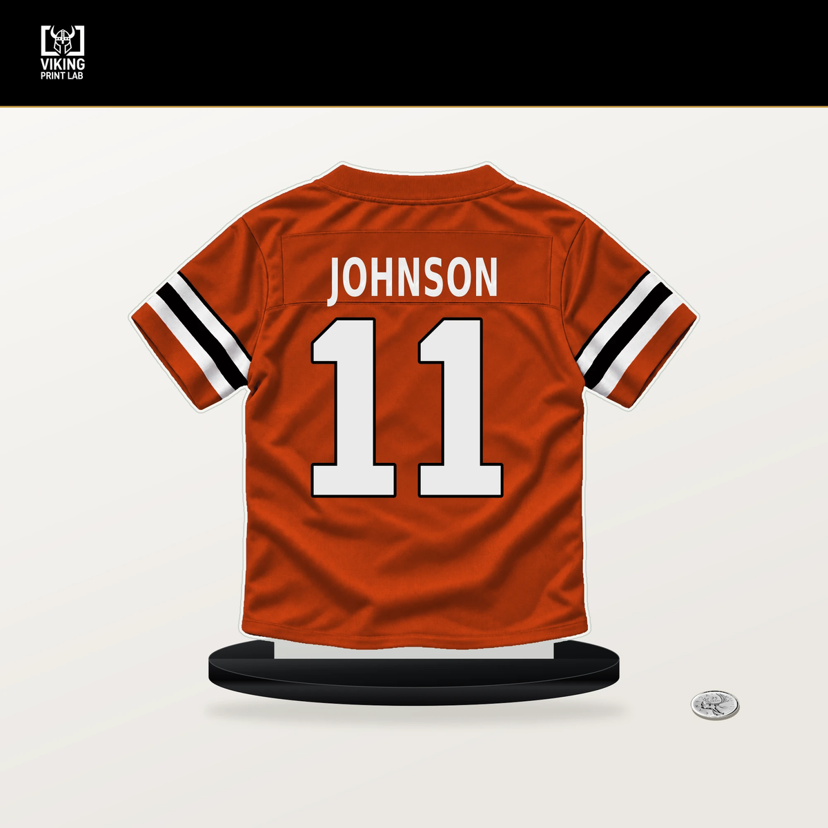 Josh Johnson number 11 Cincinnati Bengals jersey stand with included black base.